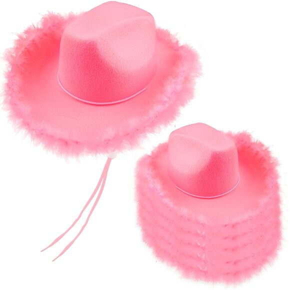 6647 6 Pack Pink Cowboy Hat Adult Western Cowboy Cowgirl Hat With Feather